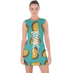 Taco-drawing-background-mexican-fast-food-pattern Lace Up Front Bodycon Dress by Ket1n9