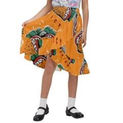 Seamless-pattern-with-taco Kids  Ruffle Flared Wrap Midi Skirt by Ket1n9