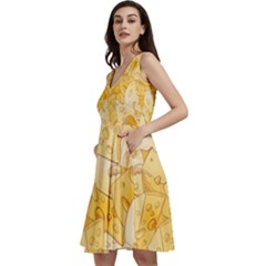 Cheese-slices-seamless-pattern-cartoon-style Sleeveless V-neck Skater Dress With Pockets by Ket1n9