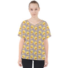 Yellow-mushroom-pattern V-neck Dolman Drape Top by Ket1n9