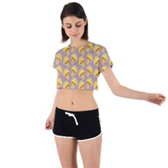 Yellow-mushroom-pattern Tie Back Short Sleeve Crop T-shirt by Ket1n9