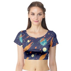 Space Galaxy Planet Universe Stars Night Fantasy Short Sleeve Crop Top by Ket1n9