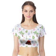 Cute-palm-volcano-seamless-pattern Short Sleeve Crop Top by Ket1n9