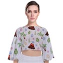 Cute-palm-volcano-seamless-pattern Tie Back Butterfly Sleeve Chiffon Top View1