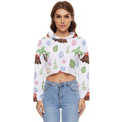 Cute-palm-volcano-seamless-pattern Women s Lightweight Cropped Hoodie by Ket1n9