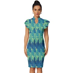 Christmas Trees Pattern Digital Paper Seamless Vintage Frill Sleeve V-neck Bodycon Dress by Grandong
