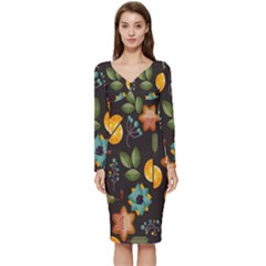 Christmas-seamless-pattern   - Long Sleeve V-neck Bodycon Dress  by Grandong