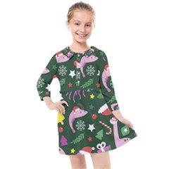 Colorful-funny-christmas-pattern   --- Kids  Quarter Sleeve Shirt Dress by Grandong