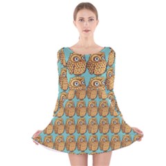 Seamless Cute Colourfull Owl Kids Pattern Long Sleeve Velvet Skater Dress by Grandong