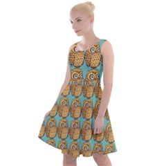 Seamless Cute Colourfull Owl Kids Pattern Knee Length Skater Dress by Grandong