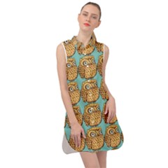 Owl-pattern-background Sleeveless Shirt Dress by Grandong