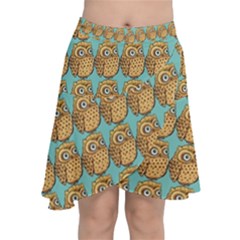 Owl Bird Pattern Chiffon Wrap Front Skirt by Grandong