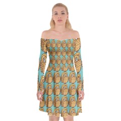 Owl Bird Pattern Off Shoulder Skater Dress by Grandong