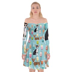 Chihuahua Bubble Kawaii Boba Tea Cute Dog Off Shoulder Skater Dress by Grandong