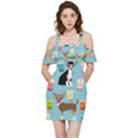 Chihuahua Bubble Kawaii Boba Tea Cute Dog Shoulder Frill Bodycon Summer Dress View3