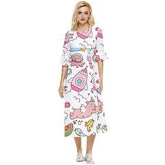 Set-kawaii-doodles -- Double Cuff Midi Dress by Grandong