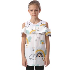 Art Pattern Design Wallpaper Background Print Fold Over Open Sleeve Top by Vaneshop