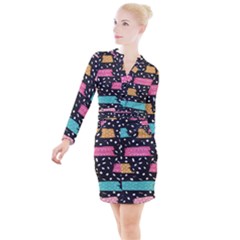 Art Pattern Design Wallpaper Background Print Patterns Button Long Sleeve Dress by Vaneshop