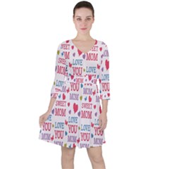 Love Mom Happy Mothers Day I Love Mom Graphic Quarter Sleeve Ruffle Waist Dress by Vaneshop