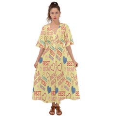 Love Mom Happy Mothers Day I Love Mom Graphic Pattern Kimono Sleeve Boho Dress by Vaneshop