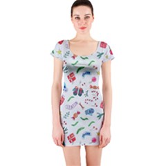 Illustration Christmas Pattern Short Sleeve Bodycon Dress by Pakjumat