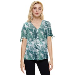 Blue Ocean Waves Bow Sleeve Button Up Top by Jack14