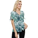 Blue Ocean Waves Bow Sleeve Button Up Top View3