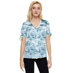 Ocean Wave Bow Sleeve Button Up Top by Jack14