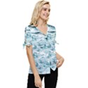 Ocean Wave Bow Sleeve Button Up Top View3