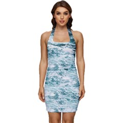 Ocean Wave Sleeveless Wide Square Neckline Ruched Bodycon Dress by Jack14