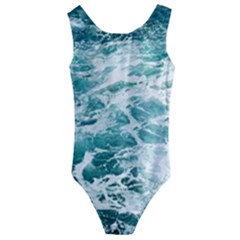 Blue Crashing Ocean Wave Kids  Cut-out Back One Piece Swimsuit by Jack14