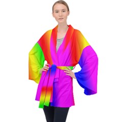 Multi-color-rainbow-background Long Sleeve Velvet Kimono  by Amaryn4rt