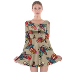 Tattoos Colorful Seamless Pattern Long Sleeve Skater Dress by Amaryn4rt