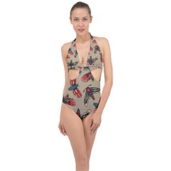 Tattoos Colorful Seamless Pattern Halter Front Plunge Swimsuit by Amaryn4rt