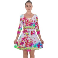 Pattern Decorated Schoolbus Tie Dye Quarter Sleeve Skater Dress by Amaryn4rt