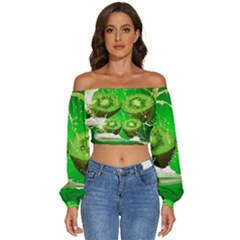 Kiwi Fruit Vitamins Healthy Cut Long Sleeve Crinkled Weave Crop Top by Amaryn4rt