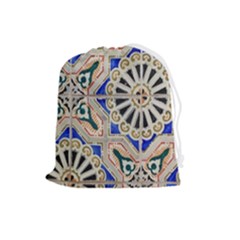 Ceramic-portugal-tiles-wall- Drawstring Pouch (large) by Amaryn4rt