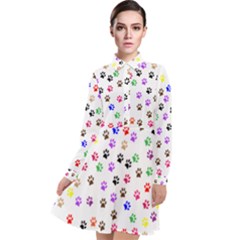 Paw Prints Background Long Sleeve Chiffon Shirt Dress by Amaryn4rt