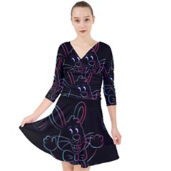 Easter-bunny-hare-rabbit-animal Quarter Sleeve Front Wrap Dress by Amaryn4rt