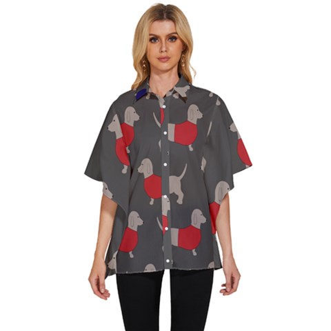 Cute Dachshund Dogs Wearing Jumpers Wallpaper Pattern Background Women s Batwing Button Up Shirt by Amaryn4rt
