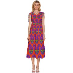 Christmas Candles Seamless Pattern V-neck Drawstring Shoulder Sleeveless Maxi Dress by Amaryn4rt