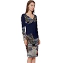 Christmas-landscape Long Sleeve V-Neck Bodycon Dress  View3