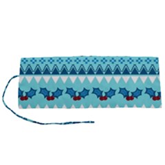 Blue Christmas Vintage Ethnic Seamless Pattern Roll Up Canvas Pencil Holder (s) by Amaryn4rt