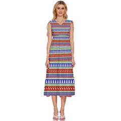 Christmas-color-stripes Pattern V-neck Drawstring Shoulder Sleeveless Maxi Dress by Amaryn4rt