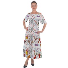 Christmas Theme Decor Illustration Pattern Shoulder Straps Boho Maxi Dress  by Amaryn4rt