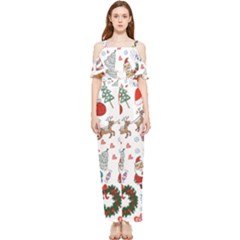 Christmas Theme Decor Illustration Pattern Draped Sleeveless Chiffon Jumpsuit by Amaryn4rt