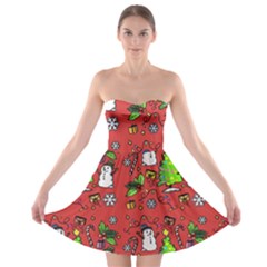 Santa Snowman Gift Holiday Christmas Cartoon Strapless Bra Top Dress by Amaryn4rt
