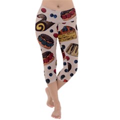 Seamless-pattern-with-sweet-cakes-berries Lightweight Velour Capri Yoga Leggings by Amaryn4rt