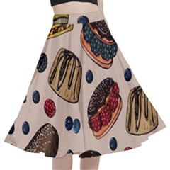 Seamless-pattern-with-sweet-cakes-berries A-line Full Circle Midi Skirt With Pocket by Amaryn4rt