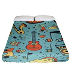 Seamless-pattern-musical-instruments-notes-headphones-player Fitted Sheet (king Size) by Amaryn4rt